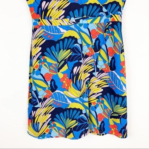 J. CREW • Mercantile Blue Tropical Palm Floral Faux Wrap Dress SIZE 4 EUC - Picture 4 of 9